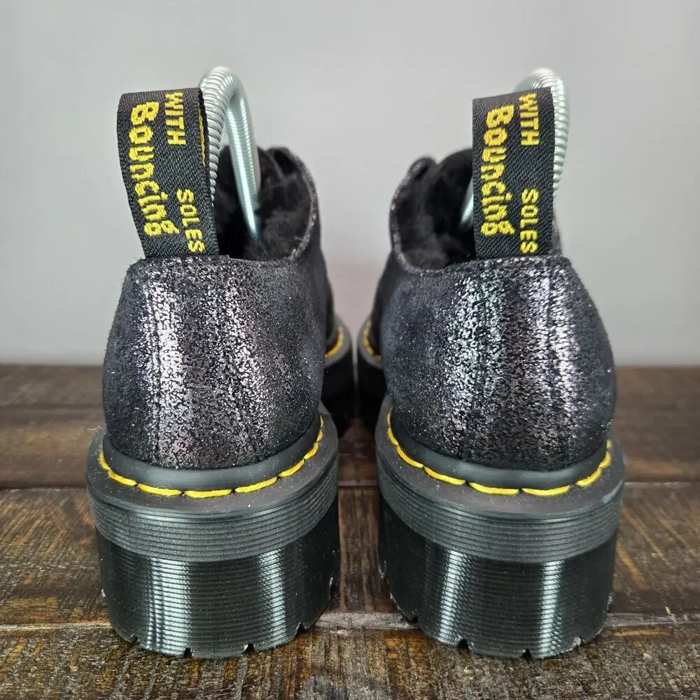 NEW Dr Martens 1461 Quad FL Womens Size 6 Oxford Shoes Glitter Fur Metallic